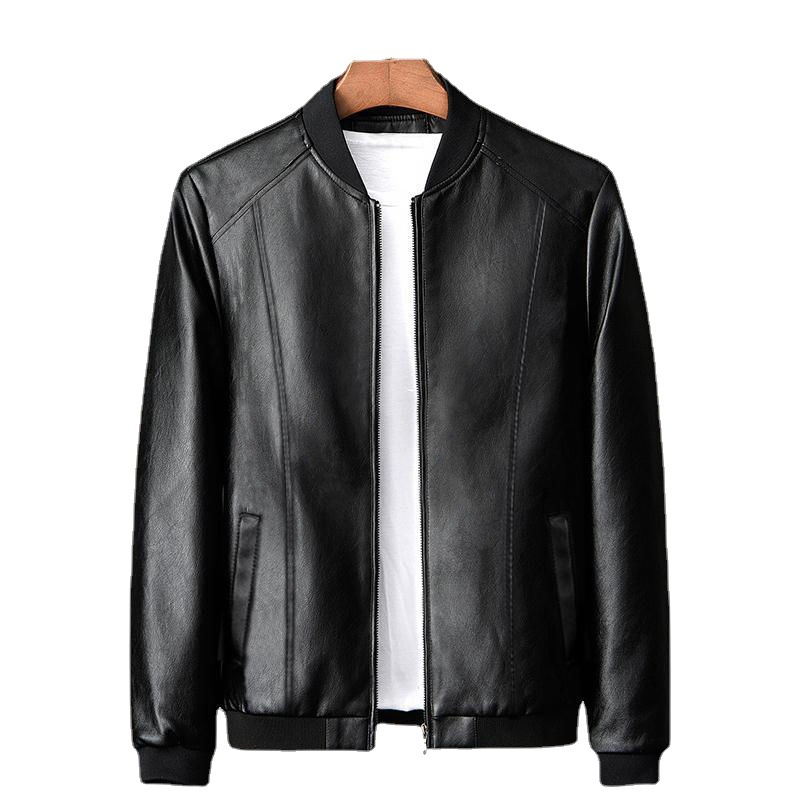 Men’s PU Leather Autumn Winter Jacket – Ribbed Hem Casual Jacket, Black Thin & Plush, 165–190