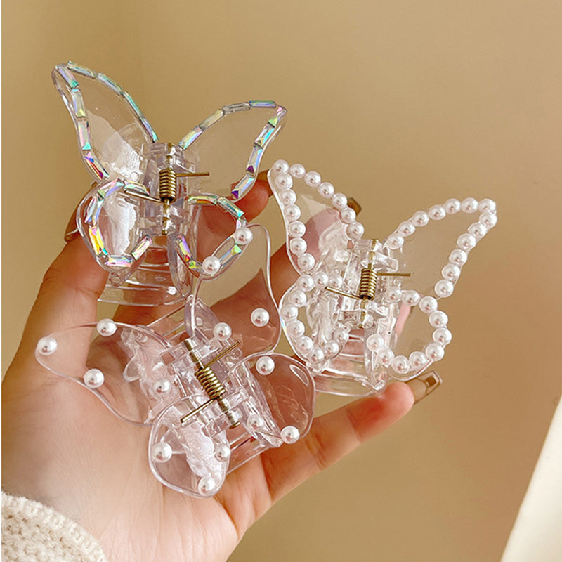 Transparent Pearl Butterfly Hair Clip – Elegant Fashion Hair Accessory for Women