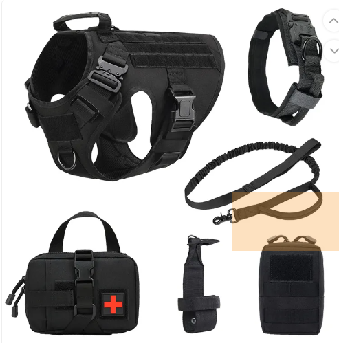 6-Piece Tactical Dog Training Vest Set – Polyester Combat Harness for Large Dogs
