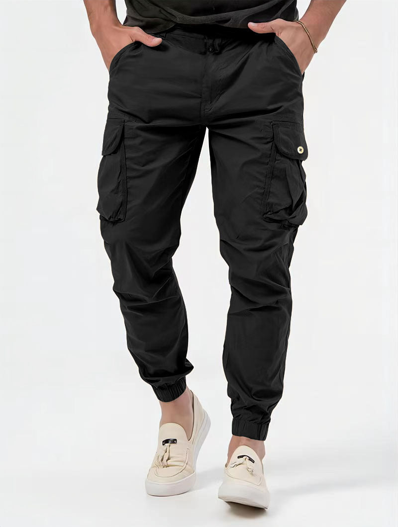 Men’s Solid Color Cargo Pants with 3D Pockets – Utility Trousers