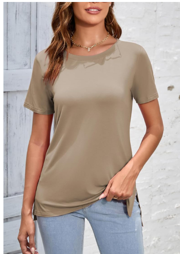 Solid Color Long T-shirt with Side Slits for Women
