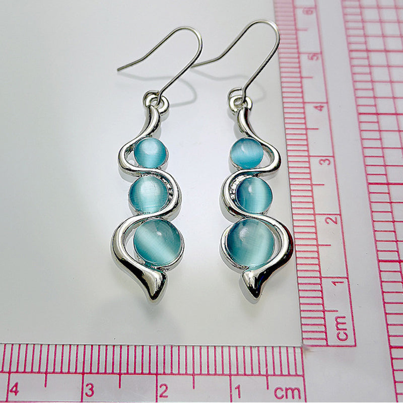 Bohemian Blue Wave Earrings with Sea Blue Cat’s Eye Gemstones