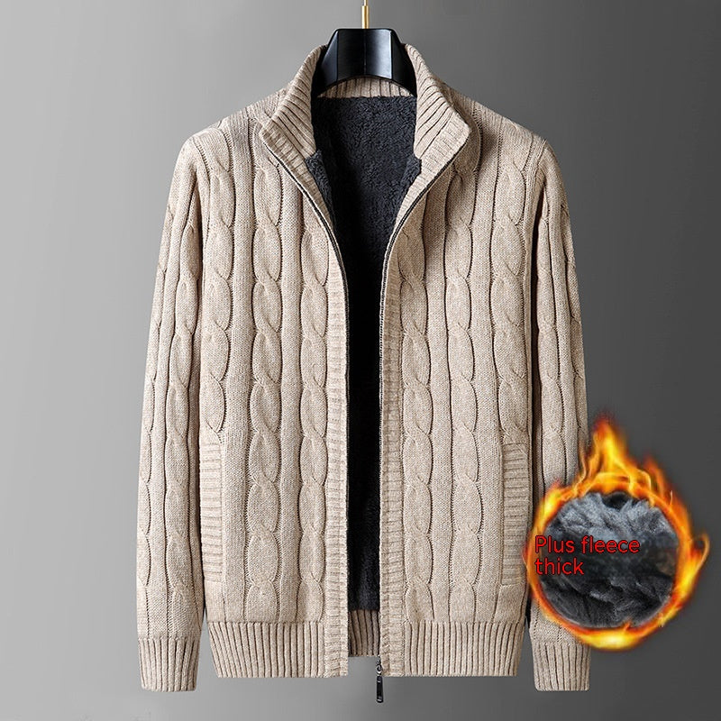 Men’s Thick Thermal Fleece-Lined Cardigan Sweater – Half-Turtleneck Winter Knit, 4 Colors, L–7XL