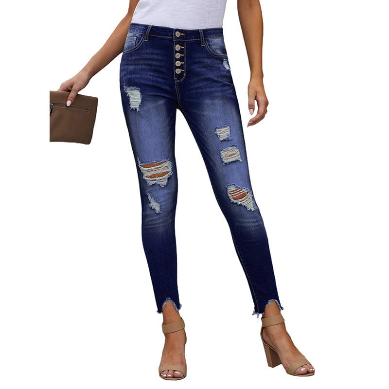 Women’s High-Rise Cropped Jeans – Cotton Slim-Fit Blue Denim Pants, S–2XL