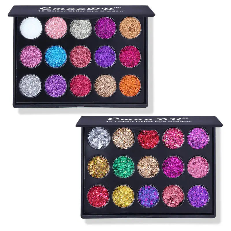 15-Color Shimmer Glitter Eyeshadow Palette – Vibrant Sparkle Makeup