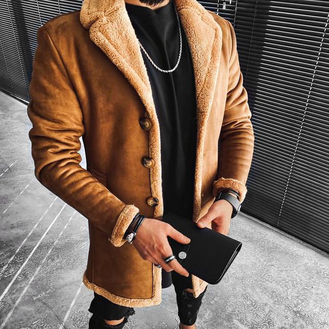 Men’s Thickened Dark Deerskin Fleece Jacket – Warm Lightweight Brown Winter Jacket, M–4XL
