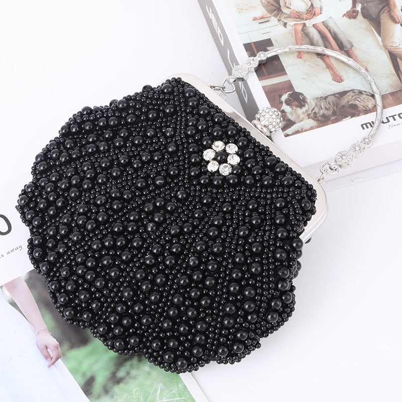 Luxury Pearl Evening Clutch Bag for Women – Elegant Satin Banquet Handbag for Parties & Formal Events