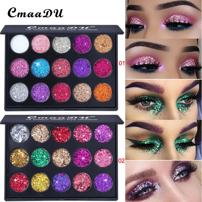 15-Color Shimmer Glitter Eyeshadow Palette – Vibrant Sparkle Makeup
