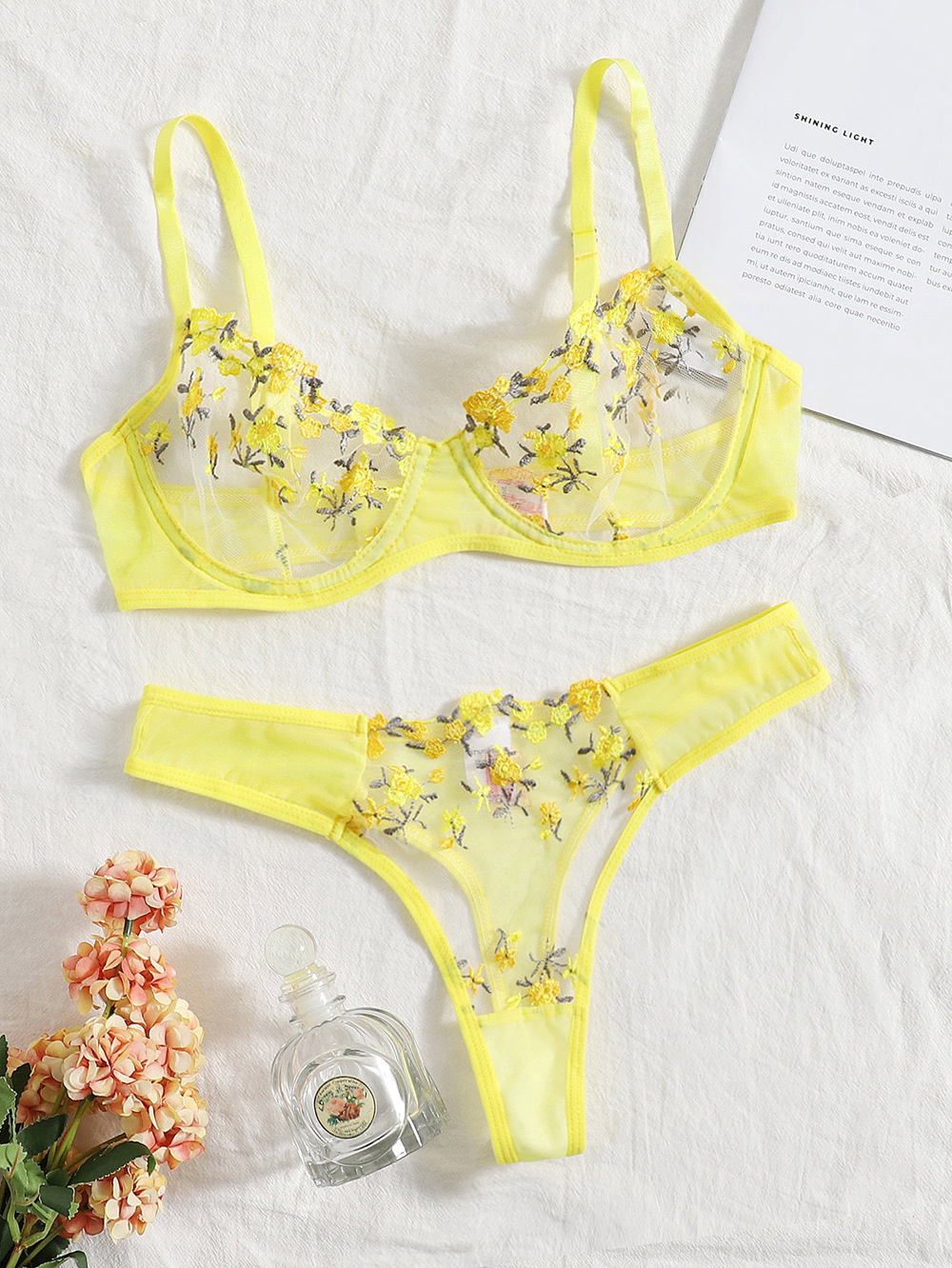 Women’s Low-Waist Lace Embroidered Bra Set – Elegant Matching Lingerie
