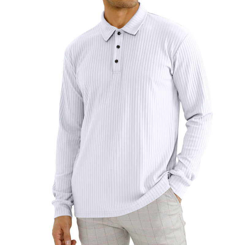 Men’s Vertical Stripe Long Sleeve Polo Shirt – Loose Fit Casual Lapel Top, S–3XL