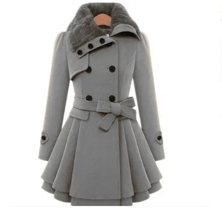 Women’s Slim Double-Breasted Woolen Coat – Thick Elegant Winter Coat, S–5XL