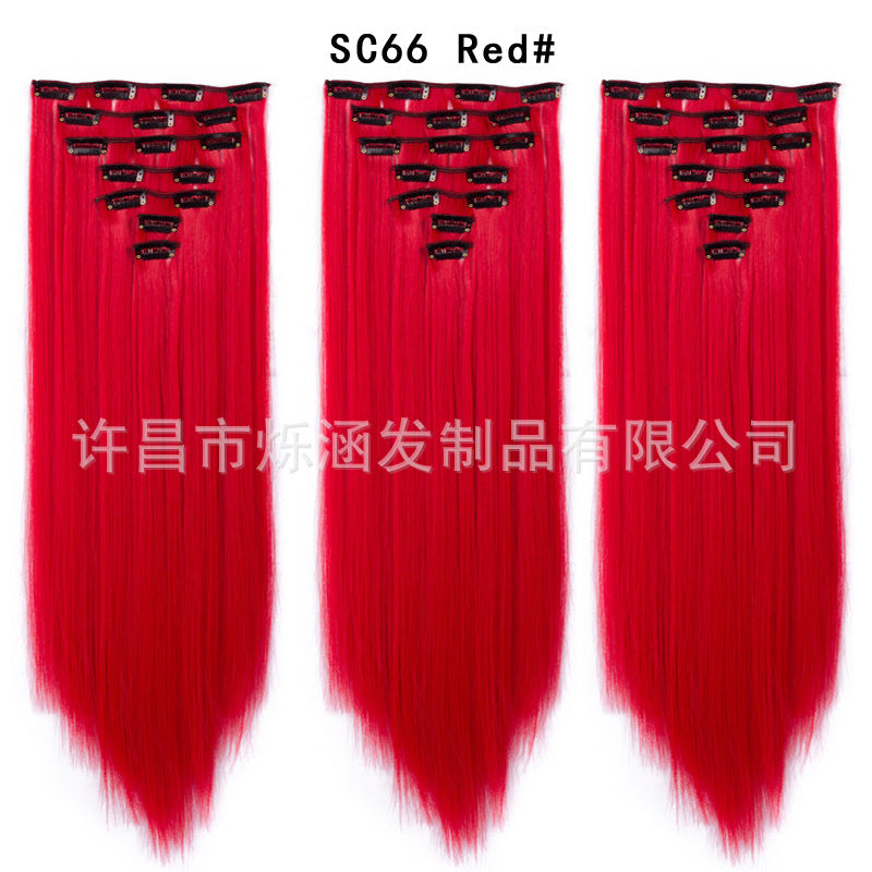 7-Piece Traceless Long Straight Hair Extensions – High-Temperature Silk, 57 Colors