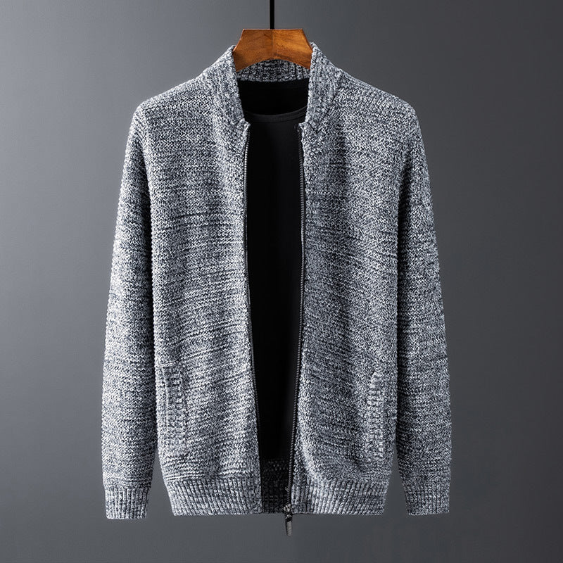 Men’s Pure Cotton Stand Collar Cardigan Sweater – Slim-Fit Long Sleeve Knit, 4 Colors, M–5XL