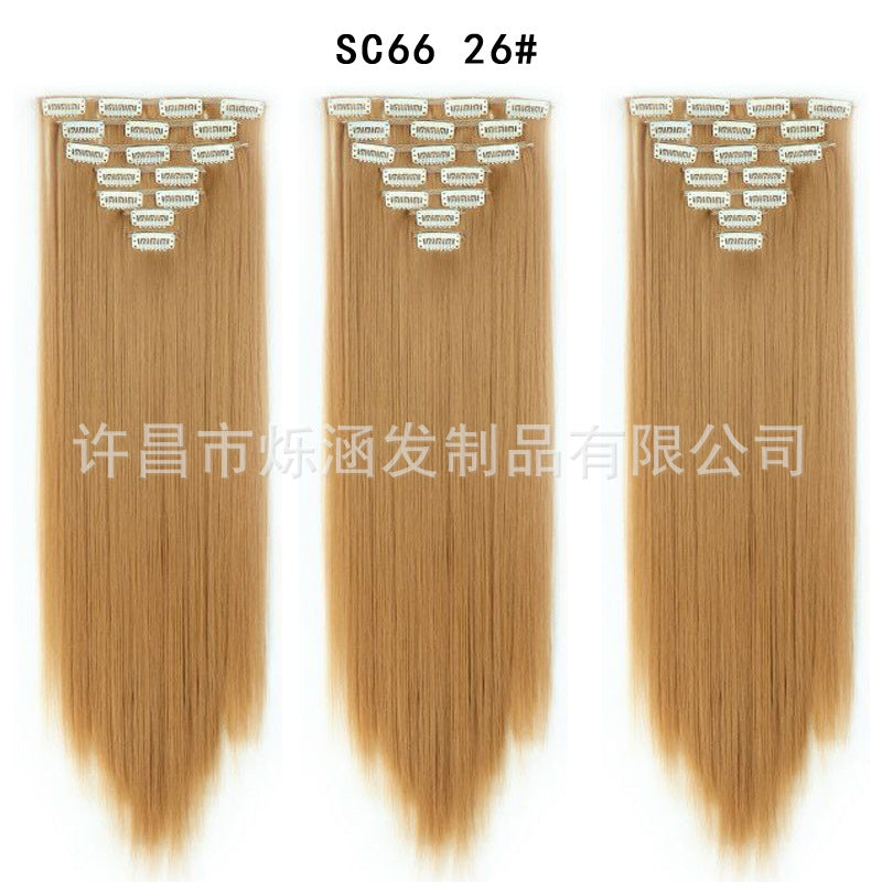 7-Piece Traceless Long Straight Hair Extensions – High-Temperature Silk, 57 Colors