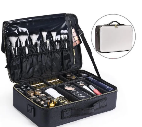 Women's Beauty Storage Bag – Multi-Layer Leather Cosmetic Organizer