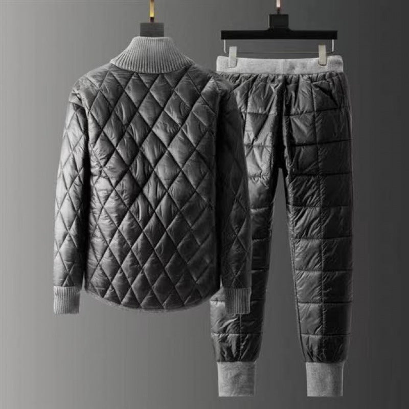 Men’s Outdoor Winter Down Jacket & Pants Set – Warm High-Neck Cold-Weather Outfit