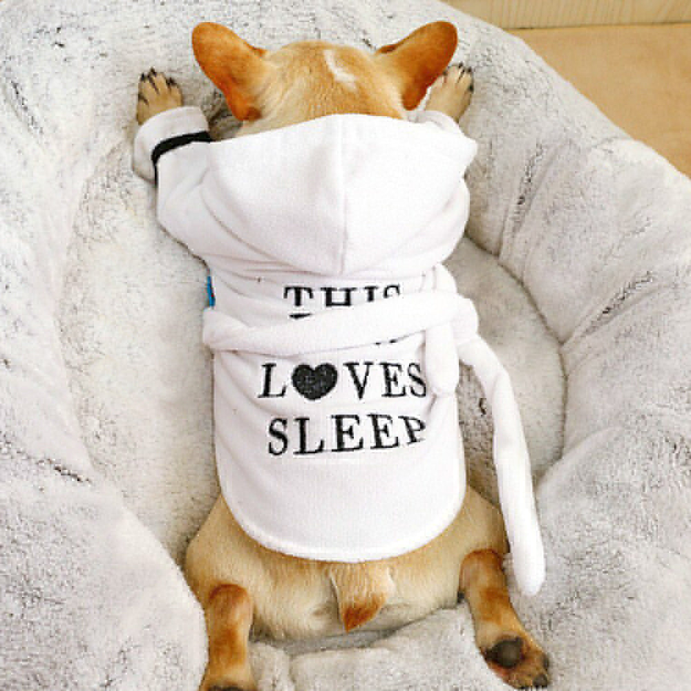 Hooded Dog Bathrobe Pajamas – Soft White Cozy Pet Clothing for Dogs