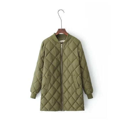 Women’s Thickened Cotton Baseball Jacket – Mid-Length Warm Raglan Sleeve Winter Coat, 3 Colors, M–2XL