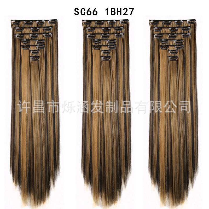7-Piece Traceless Long Straight Hair Extensions – High-Temperature Silk, 57 Colors