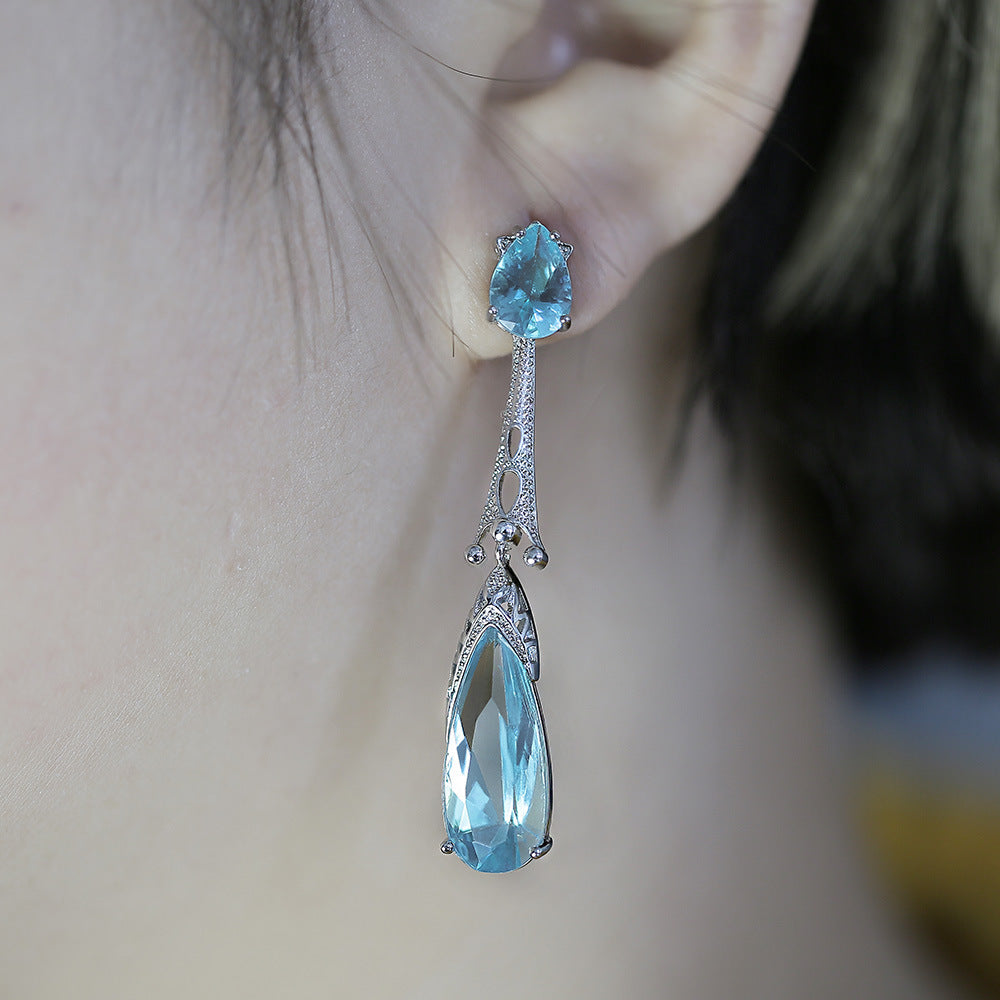 Minimalist Blue Crystal Water Drop Earrings for Women – Elegant Dangle Jewelry