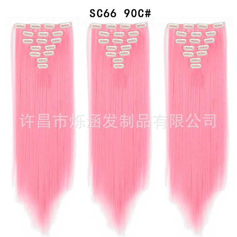 7-Piece Traceless Long Straight Hair Extensions – High-Temperature Silk, 57 Colors