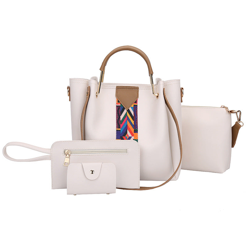 Ribbon Bucket Bag Set for Women – 4-Piece Large Capacity PU Handbag & Shoulder Bag Set