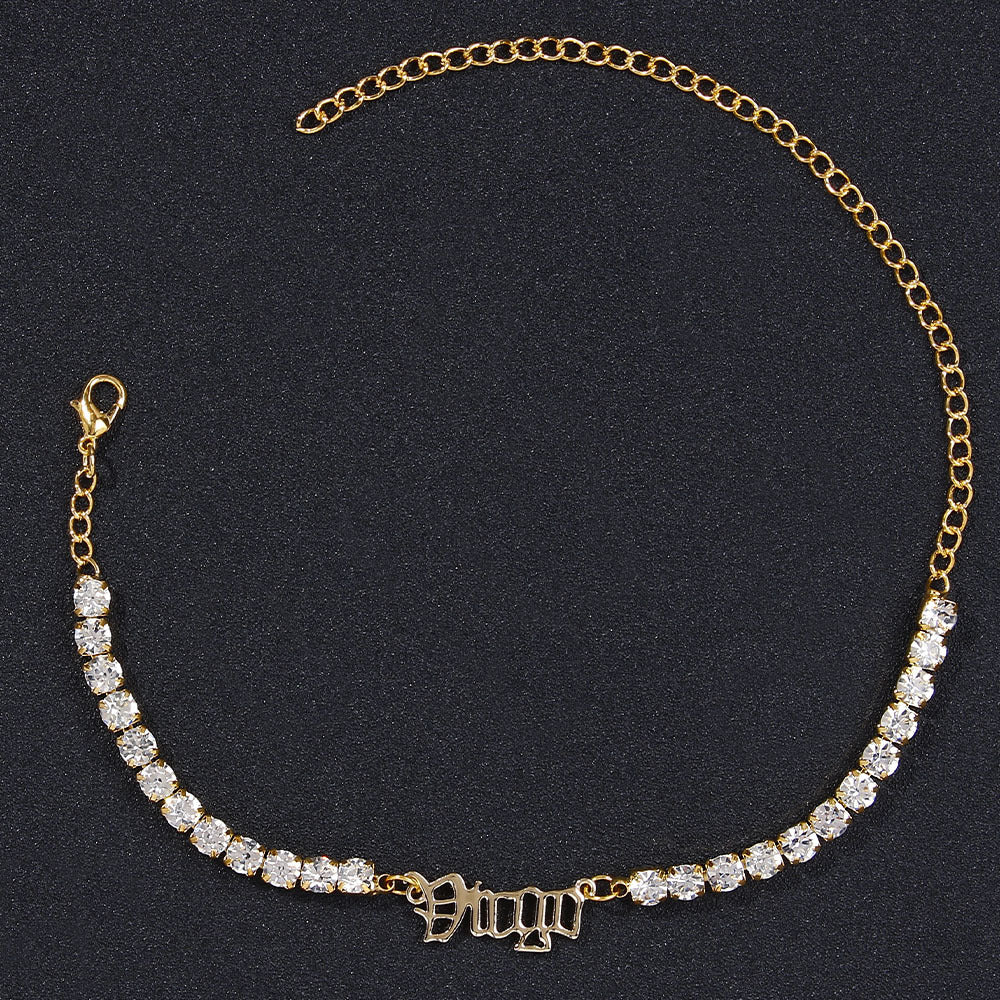 Stainless Steel Zodiac Anklet with Rhinestones