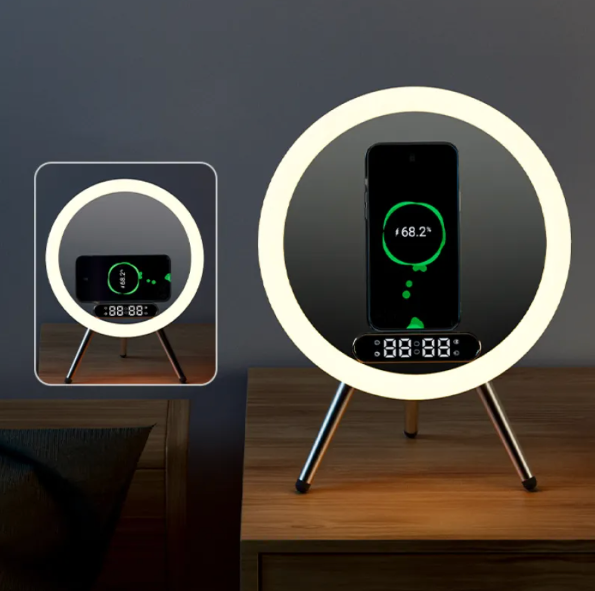 LED Mirror Alarm Clock with Wireless Charger & Bluetooth Speaker