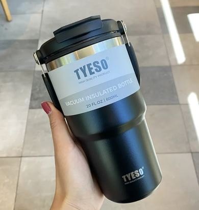 TYESO Stainless Steel Drinking Cup – 304 Steel Insulated Tumbler with Straw & Handle