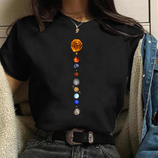 Aesthetic Universe Planets Graphic T-Shirt for Women