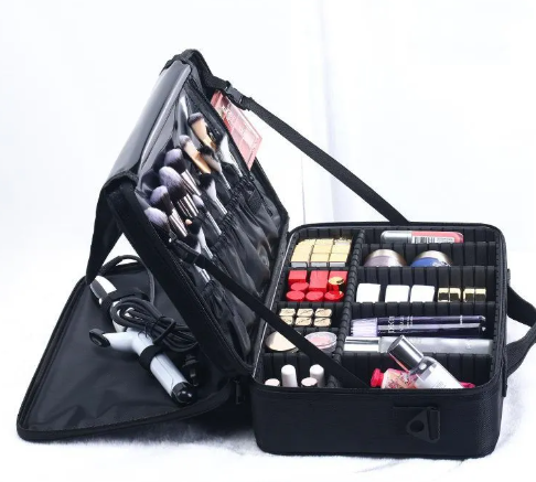 Women's Beauty Storage Bag – Multi-Layer Leather Cosmetic Organizer