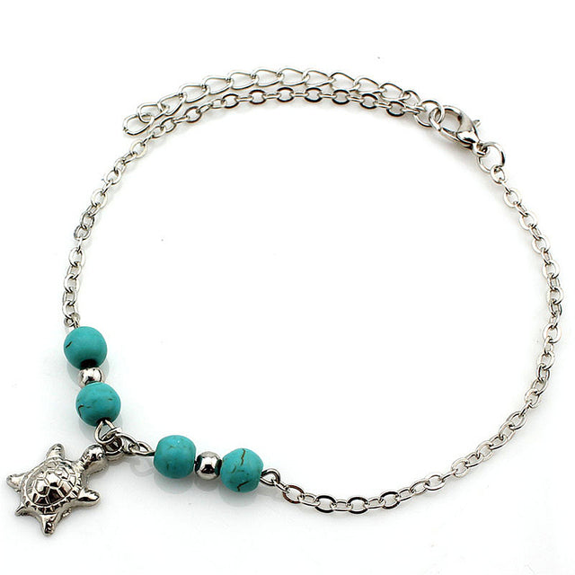 Handmade Beaded Pine Anklet with Cross Palm Tree Design