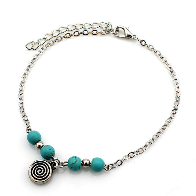 Handmade Beaded Pine Anklet with Cross Palm Tree Design