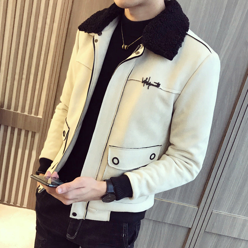 Men’s Suede Jacket with Stylish Fleece Collar – USA