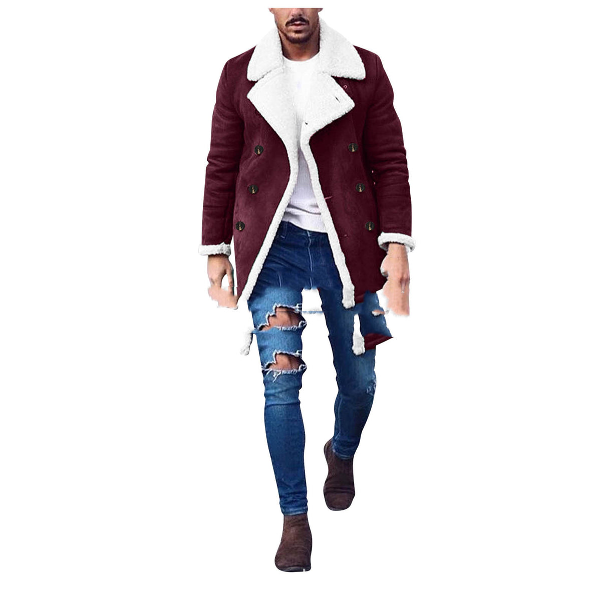 Men’s Polar Fleece Composite Suede Jacket – Double-Breasted Lapel Warm Casual Coat, 3 Colors, M–3XL