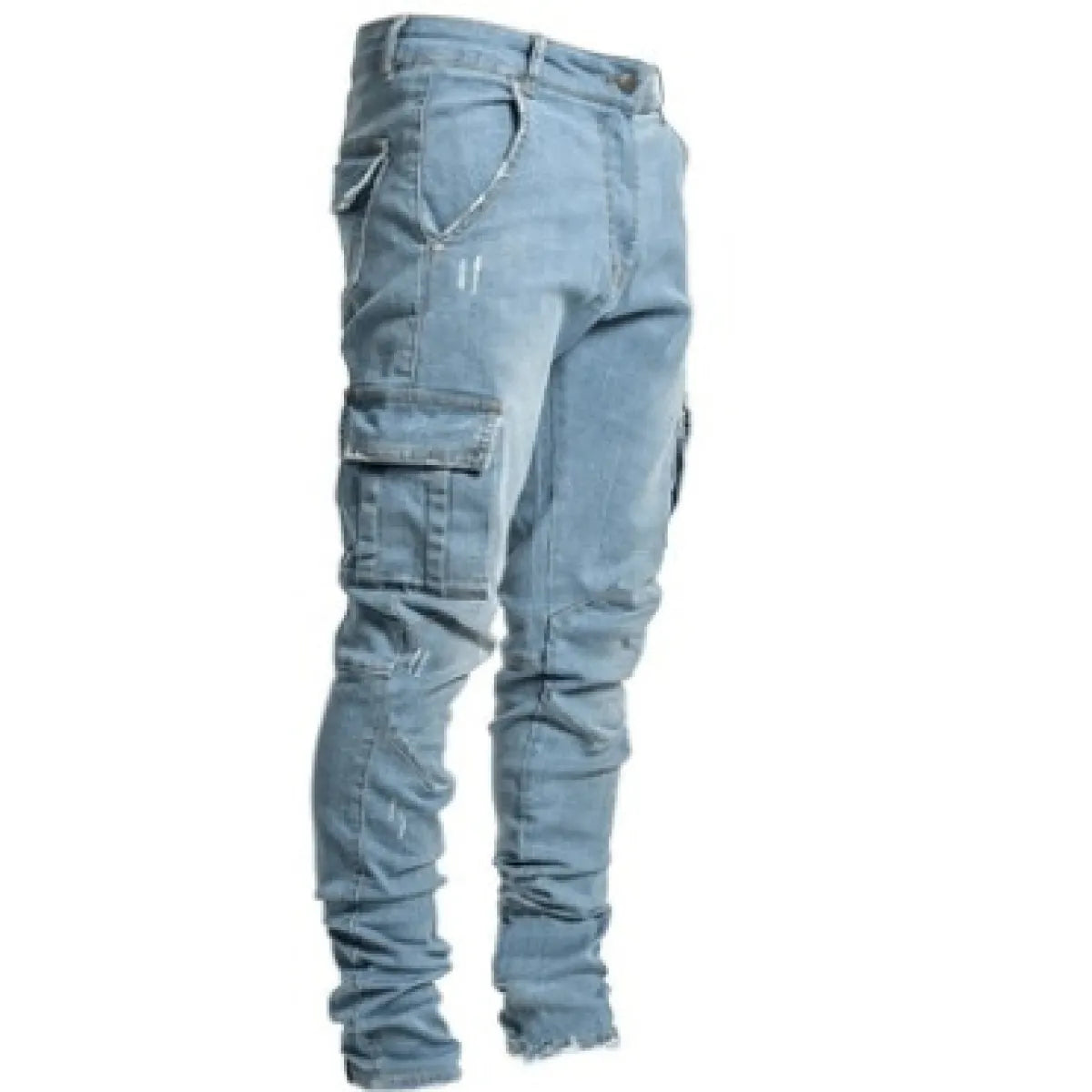 Men’s Skinny Cargo Jeans with Side Pockets – 80% Cotton Stretch Pencil Denim Pants, S–3XL