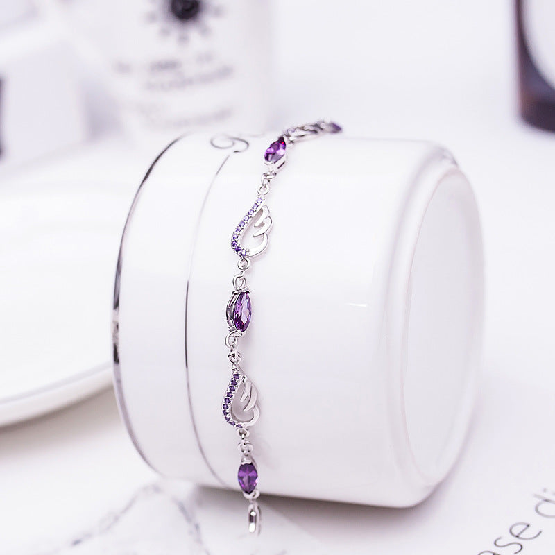 925 Silver Wing Amethyst Bracelet for Women