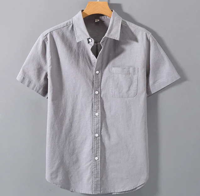 Men’s Breathable Hemp Blend Lapel Shirt – Relaxed Fit Short Sleeve Summer Shirt, M–4XL