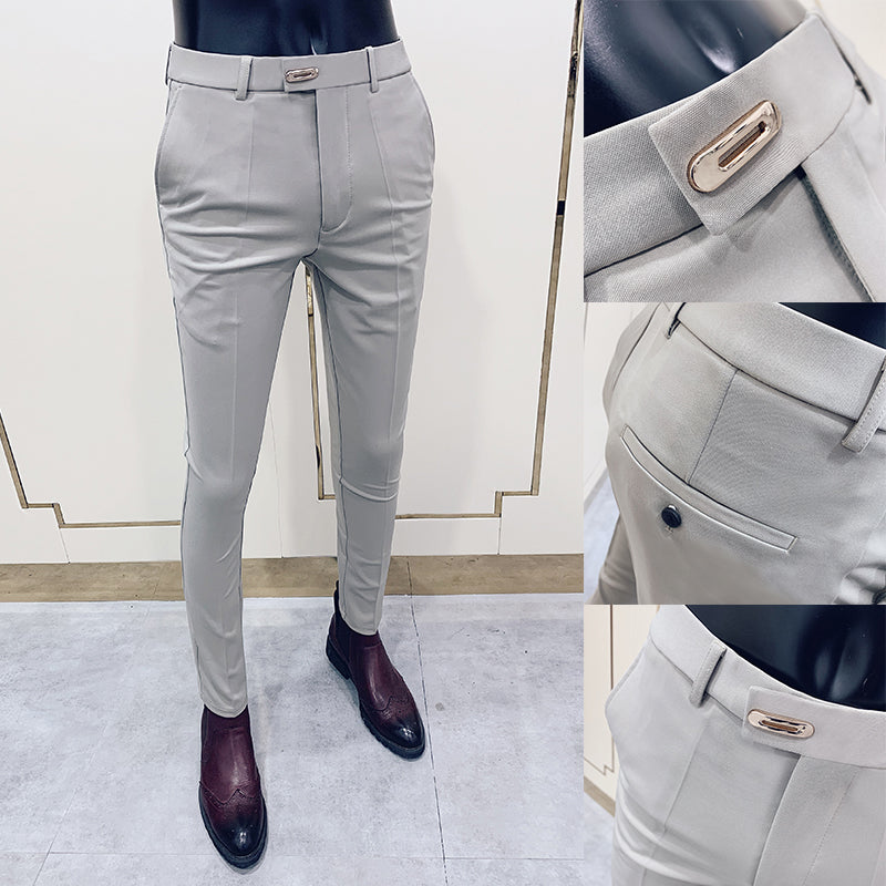 Men’s Solid Color Business Casual Suit Pants – Fall Dress Trousers