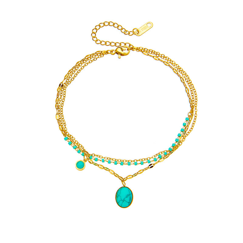 Bohemian Oval Blue Stone Pendant Necklace