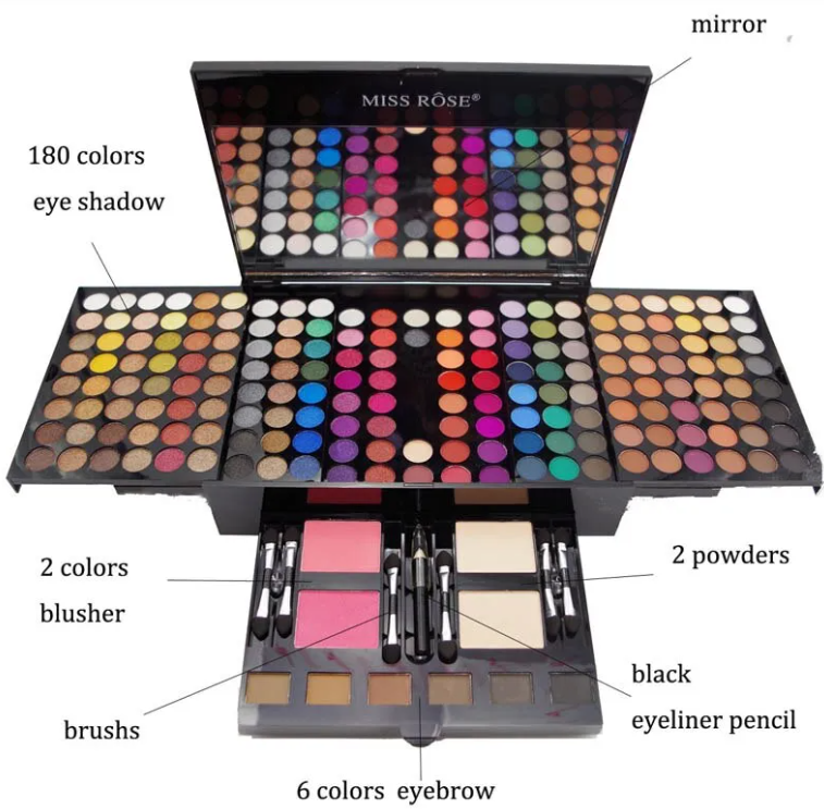 180-Color Eyeshadow & Blush Makeup Set – Professional Face & Eye Palette