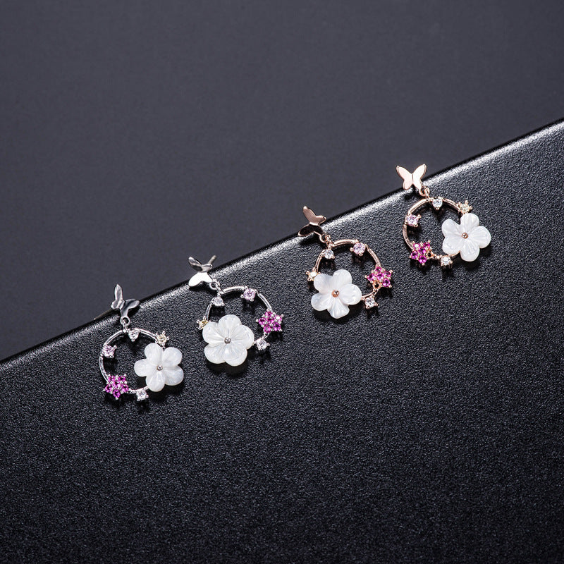 S925 Silver Butterfly Flower Stud Earrings – Sparkling Floral Jewelry
