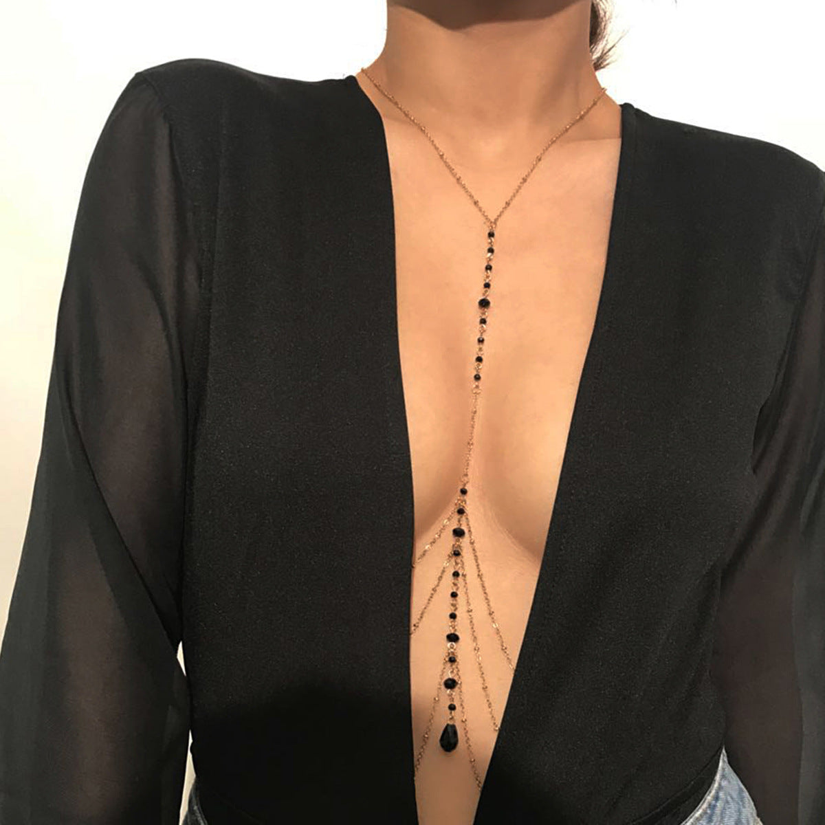 Women’s Multi-Layer Crystal Body Chain Necklace – Geometric Rhinestone Statement Jewelry, Gold & Silver