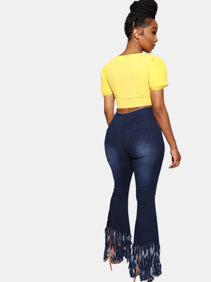 Women’s High-Waist Flared Denim Jeans – Slim-Fit Retro Bell-Bottom Jeans