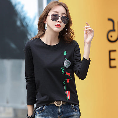 Korean Fashion Printed Cotton T-Shirt for Women