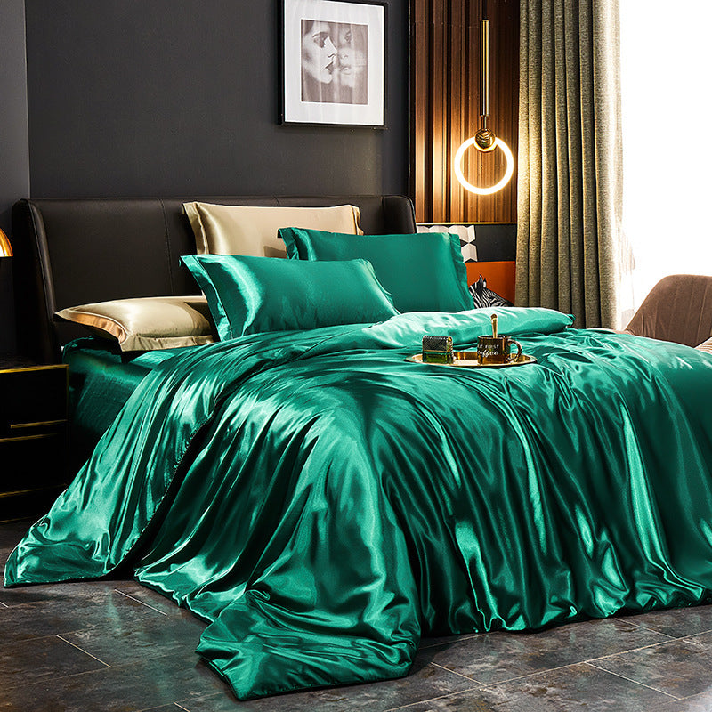 Luxury Silk Bedding Set with Solid Color Duvet Cover – Elegant Soft Bed Set