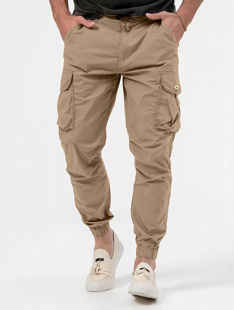 Men’s Solid Color Cargo Pants with 3D Pockets – Utility Trousers