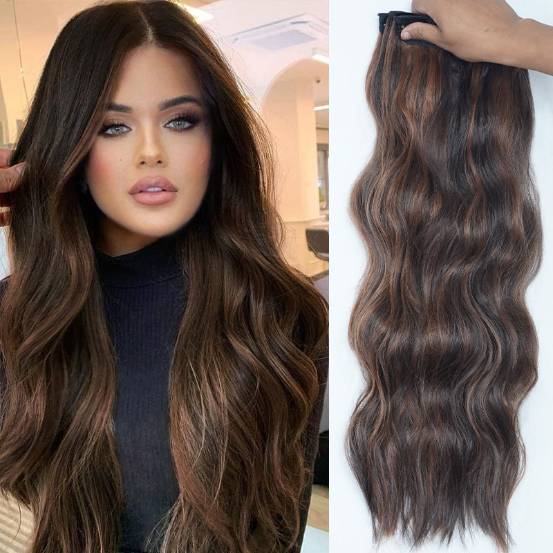 4-Piece 22-Inch Wavy Clip-In Hair Extensions for Women – Synthetic Water Wave Set