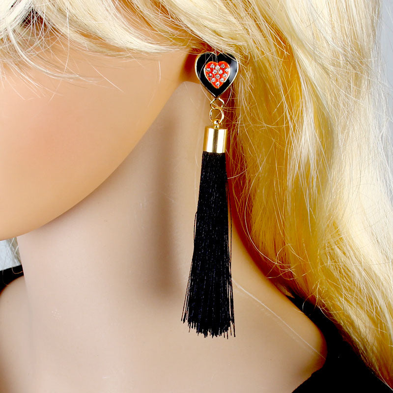 Heart-Shaped Rhinestone Tassel Earrings for Women – Sparkling Dangle Jewelry