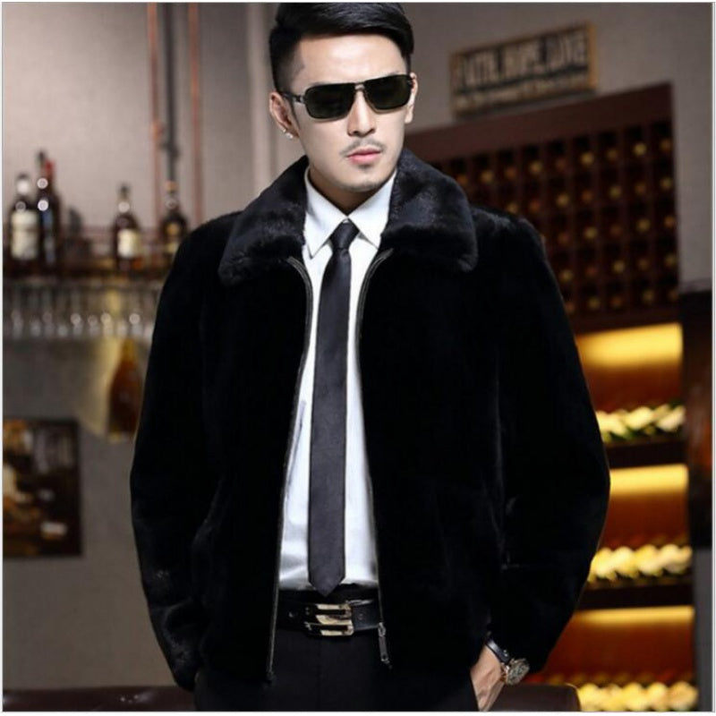 Men’s Faux Fur Jacket with Short Collar – Warm Winter Outerwear – USA